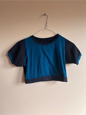 Teal & Black Ringer Crop Top